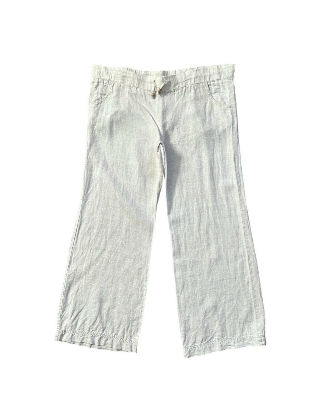 ecoSkin 100% Linen High Rise Wide Leg Pants Natural Beige Size Large